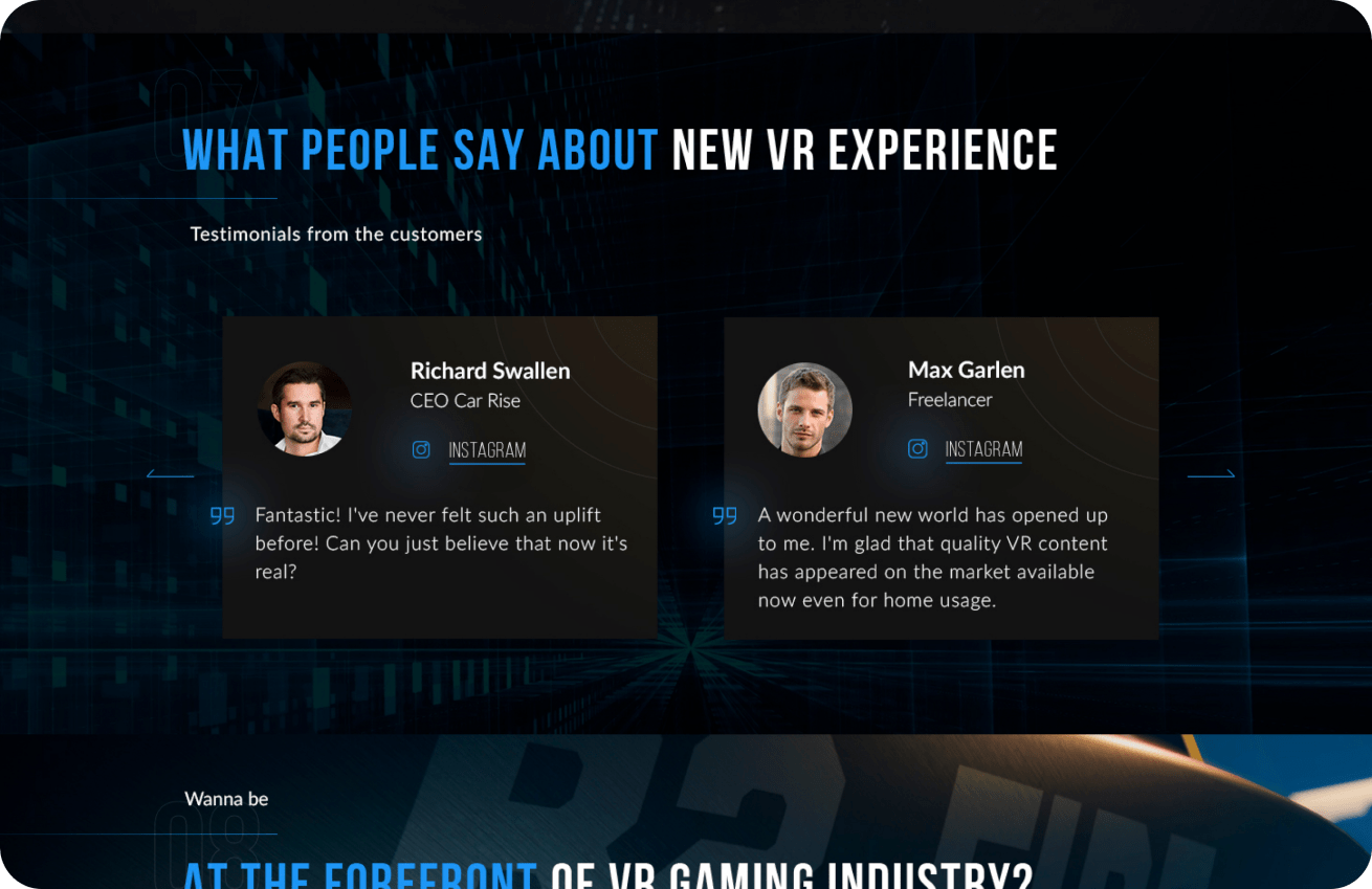Landing page по продаже VR-симуляторов компании B2Fire